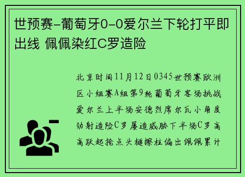 世预赛-葡萄牙0-0爱尔兰下轮打平即出线 佩佩染红C罗造险
