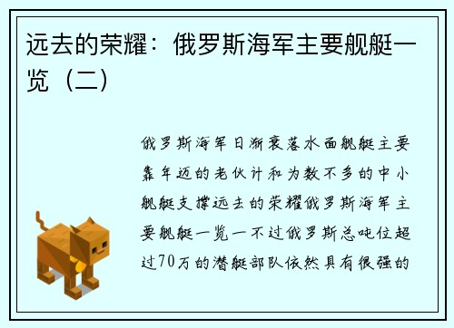 远去的荣耀：俄罗斯海军主要舰艇一览（二）