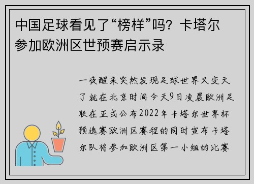 中国足球看见了“榜样”吗？卡塔尔参加欧洲区世预赛启示录